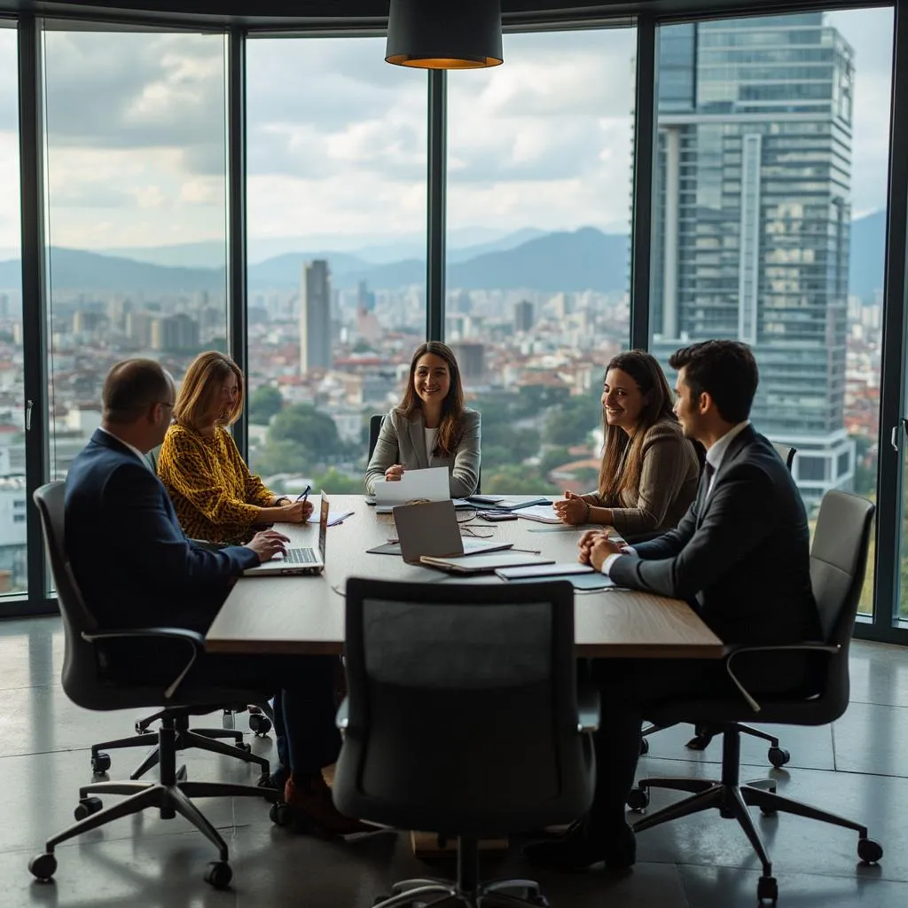 Equipo de consultores de ConsultCol en oficina moderna de Bogotá